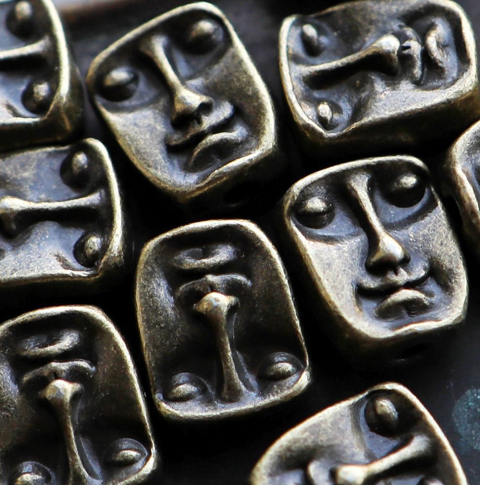 бусина, металл "анфас", цвет античная бронза, 12x10x7 мм