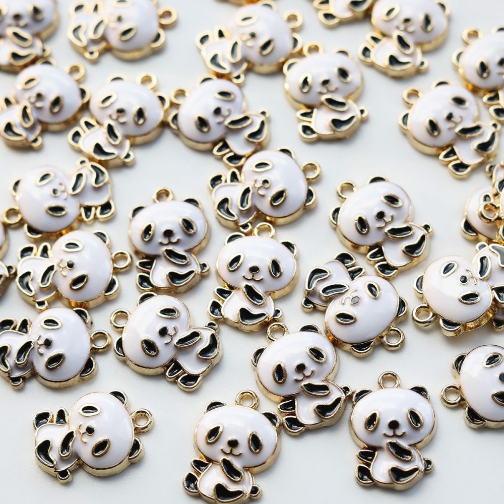 подвеска металлическая "панда", эмаль, цвет белый/черный, 21x15x4 мм