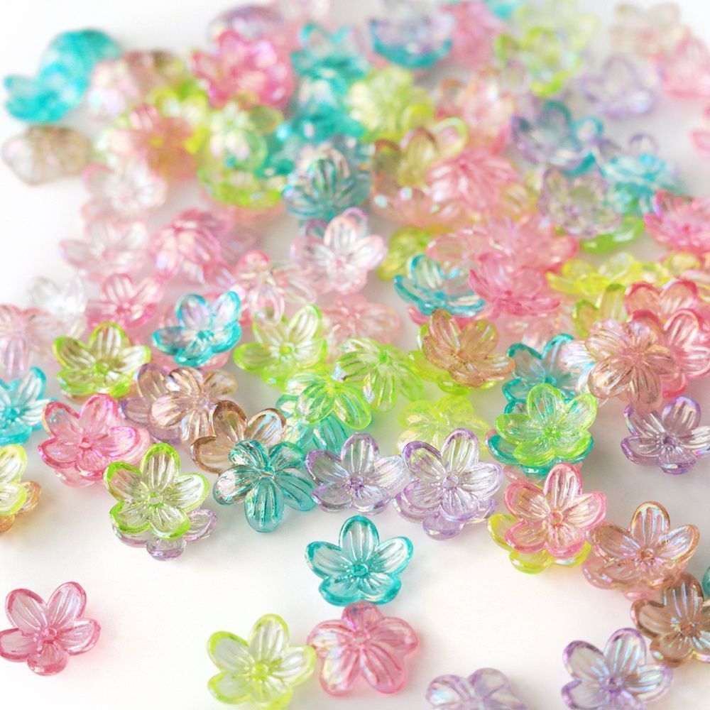 бусина, акрил "цветок сирени", пастельный перламутровый микс, 12x12x3 мм