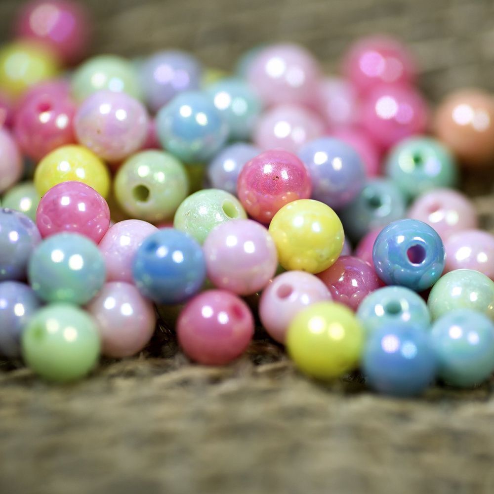 бусина, акрил "пастель-перламутр", цветовой микс, 6 мм