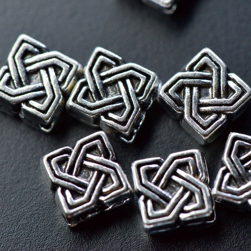 бусина, металл "ромбус", цвет античное серебро, 7х7x4 мм