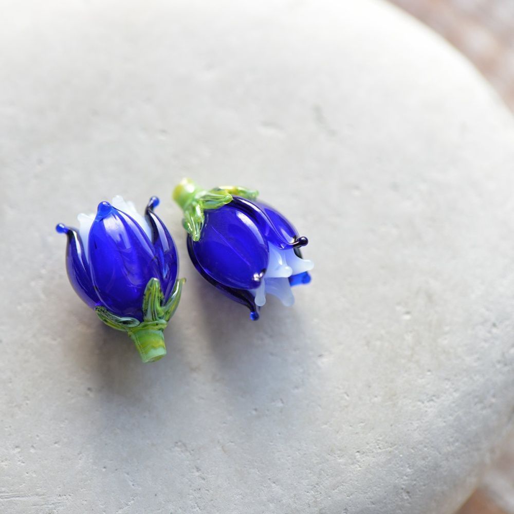 бусина, мурано "колокольчик", фигурная, темно-синий, 17х14 мм