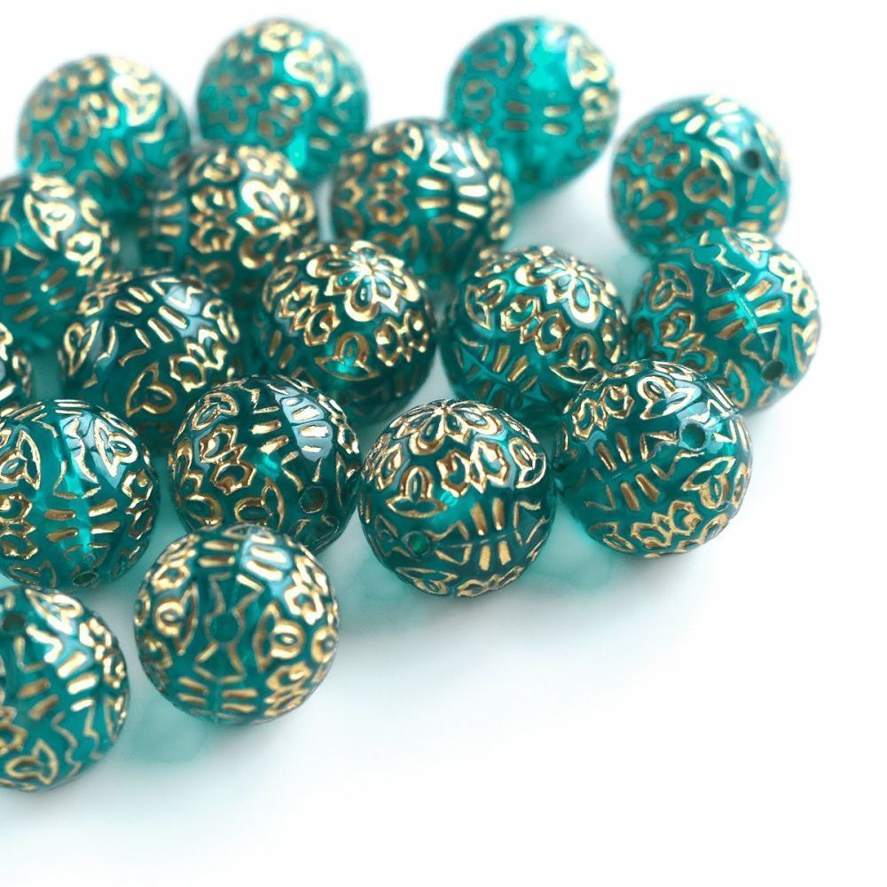 бусина круглая "антик", акрил, цвет сине-зеленый, 14 мм