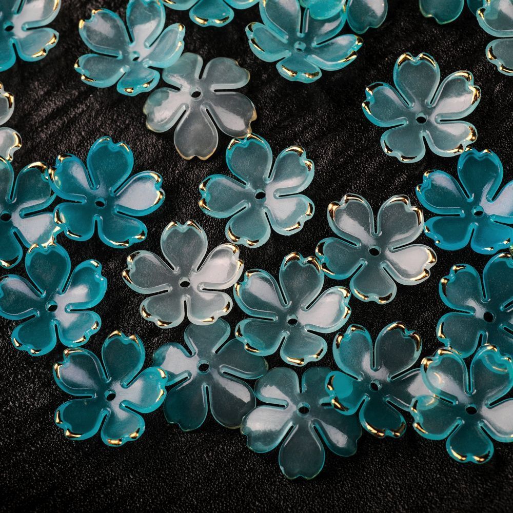 бусина, акрил "цветок сакуры", бирюзовый микс, 17.5x18x5 мм