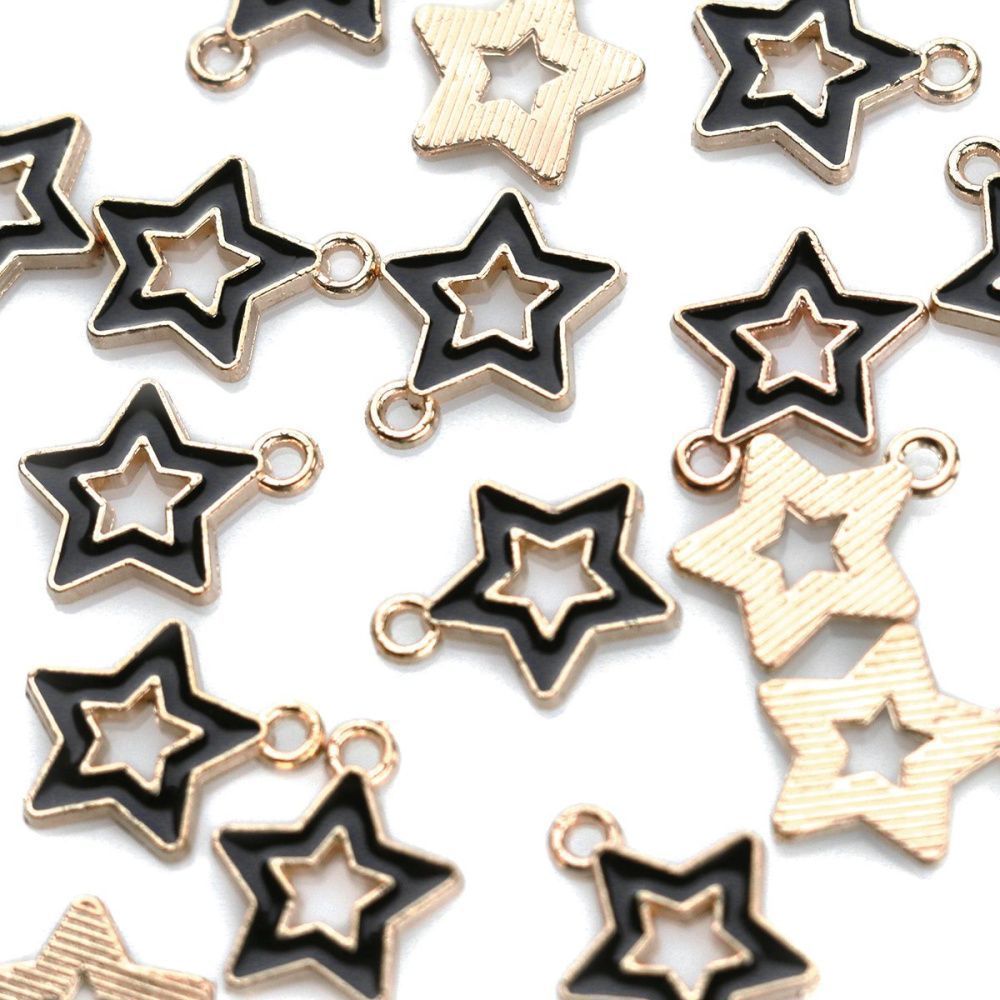 подвеска металлическая "стар", эмаль, цвет черный, 16x14x2 мм