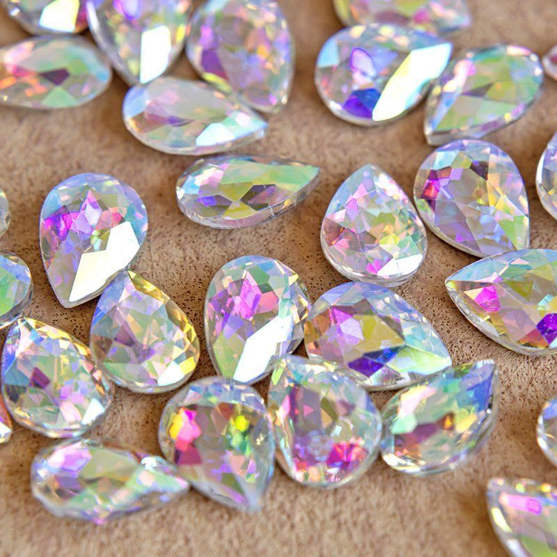 кабошон стекло кристалл, каплевидный, цвет crystal ab, 14х10 мм