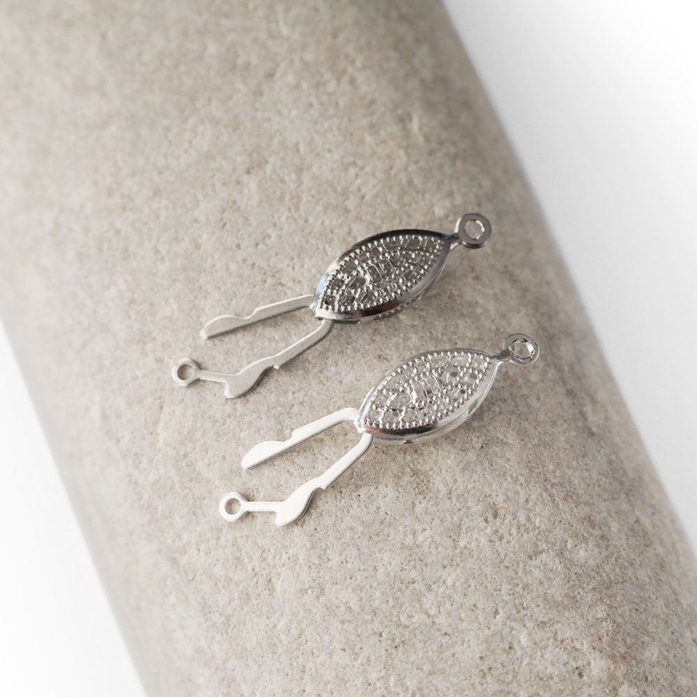 замочек-рыбка для жемчуга, цвет платина, 22x7x3.5 мм