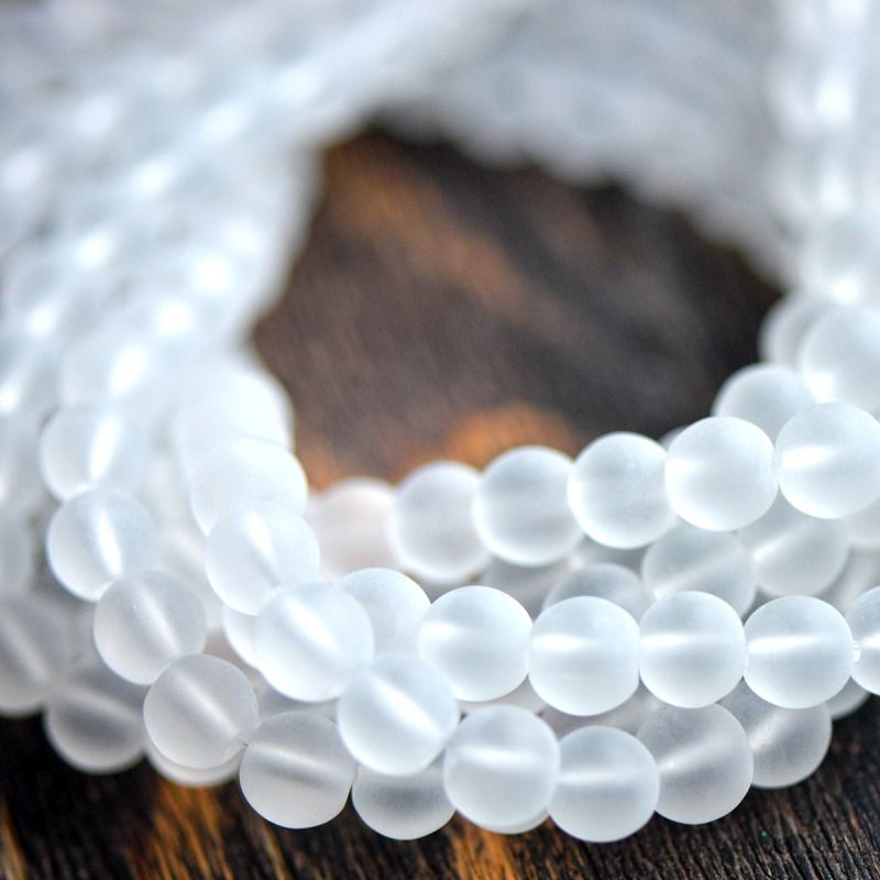 бусина, стекло 8, матовая, цвет белый, 8 мм