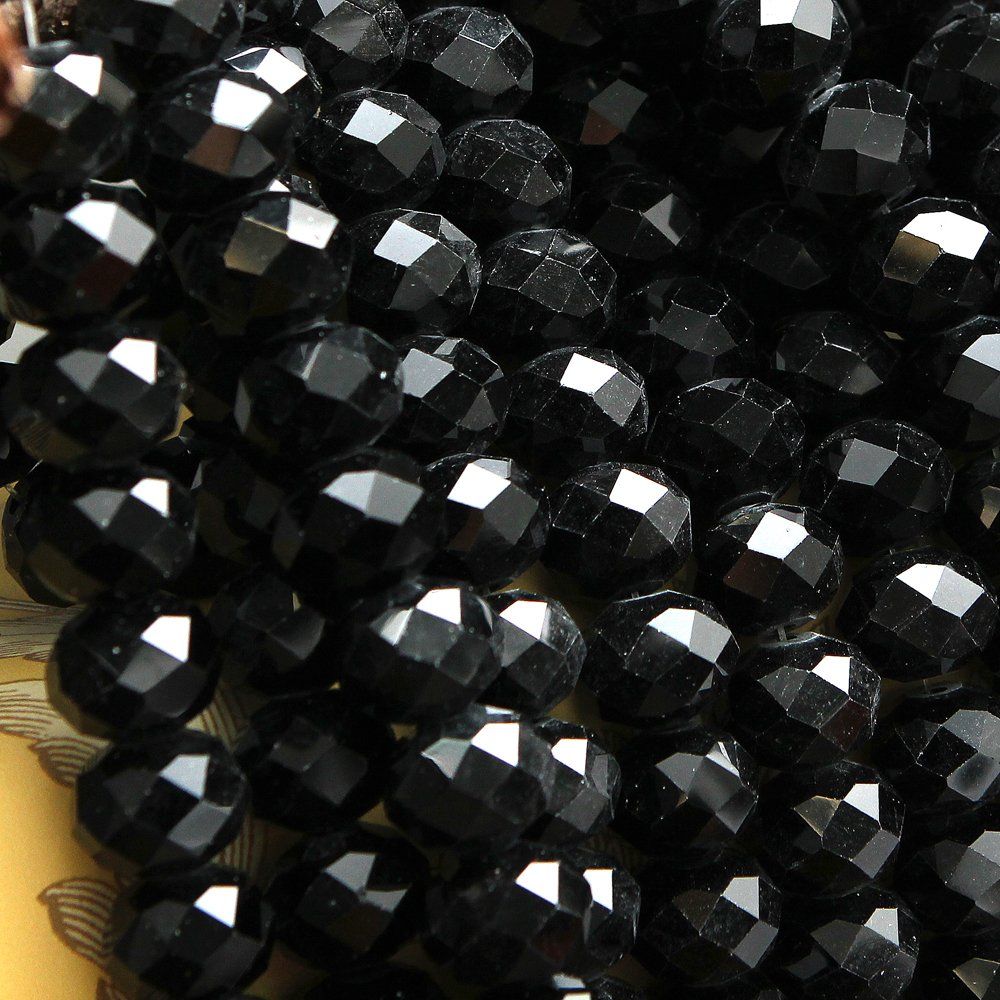 бусина, стекло абакус 14, граненая, цвет черный, 14х10 мм