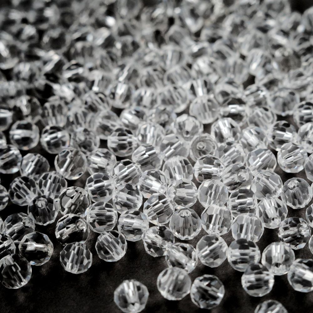 бусина, стекло 6, граненая, цвет прозрачный, 6 мм