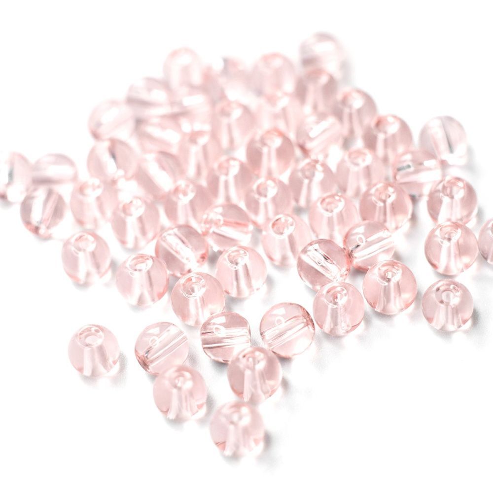 бусина, стекло 6, цвет розовый, 6 мм