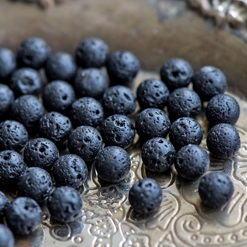 бусина лава натуральная 8, цвет черный, 8 мм