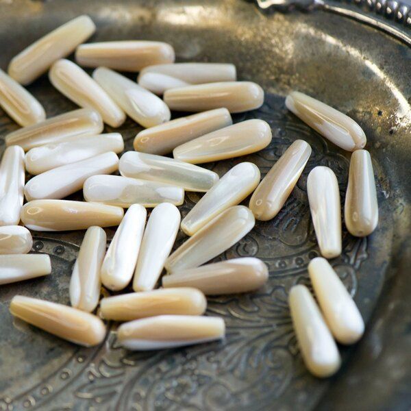 бусина из ракушки, "капля", цвет бежевый перламутр, 20x6 мм