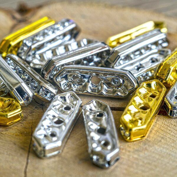 разделитель со стразами тройной, цветовой микс, 16x5x3 мм