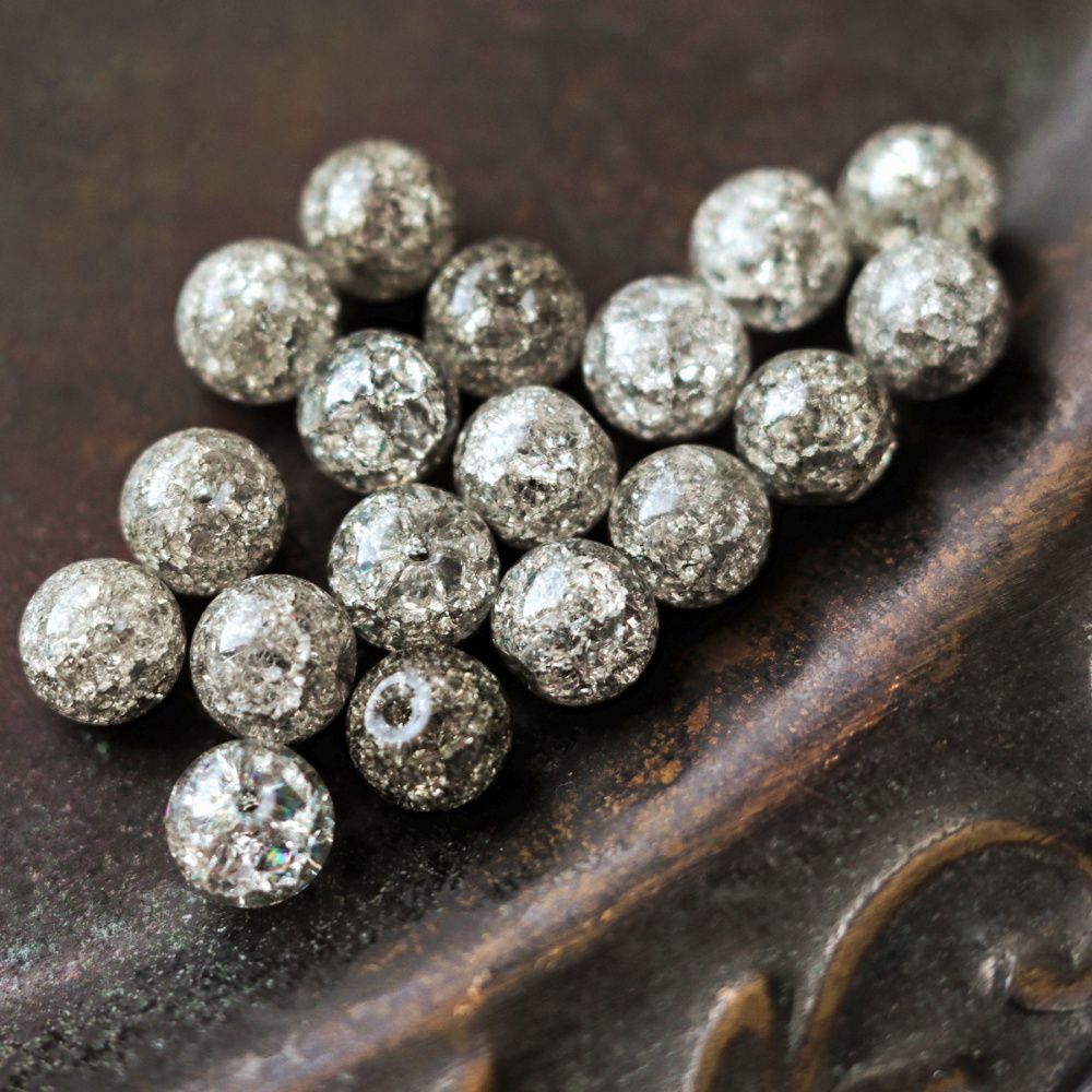 бусина, стекло "кракле", цвет дымчатый, 8 мм