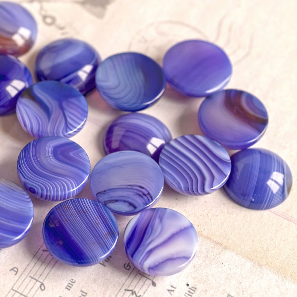 кабошон агат круглый, цвет фиолетовый полосатый, 16x6 мм
