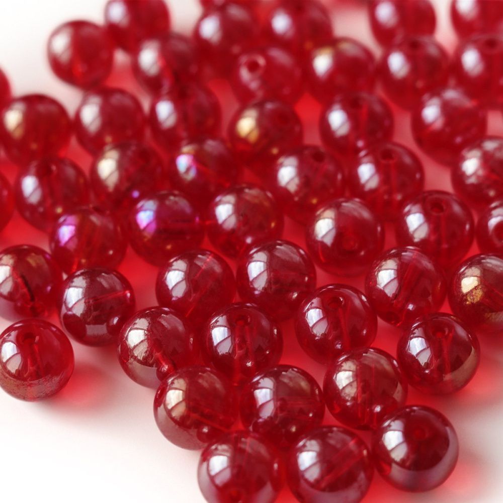 бусина, стекло 10, цвет красный ав, 10 мм