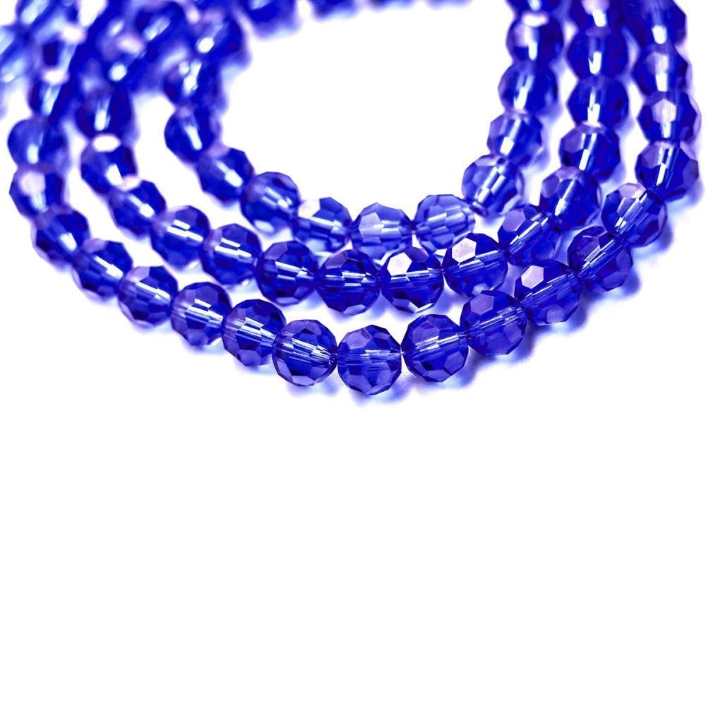 бусина, стекло 6, граненая, цвет синий, 6 мм