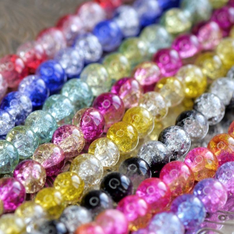 бусина, стекло "кракле-пастель", цветовой микс, 8 мм