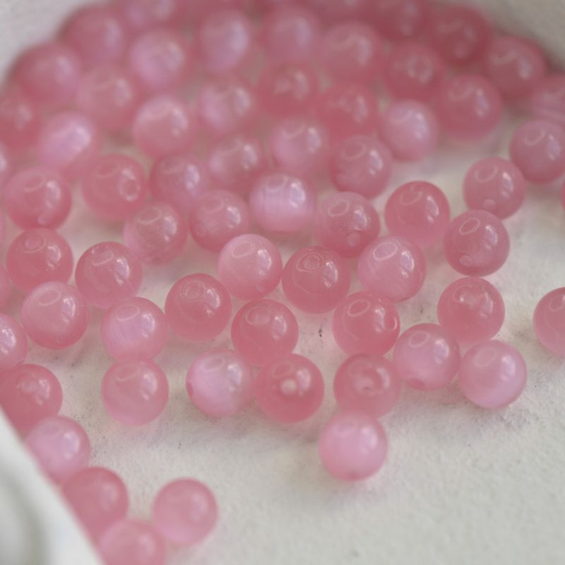 бусина "кошачий глаз", стекло, цвет яркий розовый, 5 мм