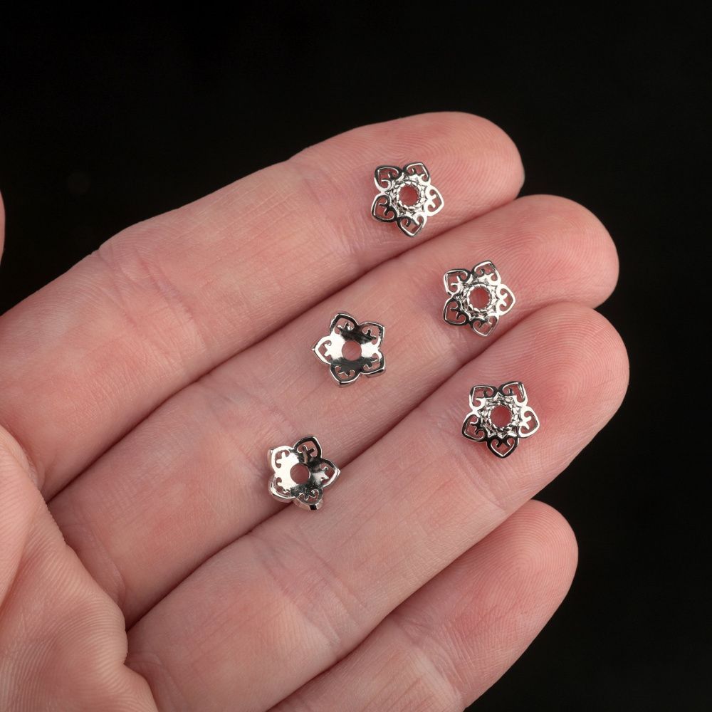 шапочка для бусин "кружево", цвет платина, 8x2 мм