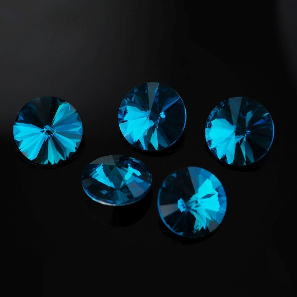 кабошон стекло риволи, цвет лазурный синий, 14х7 мм