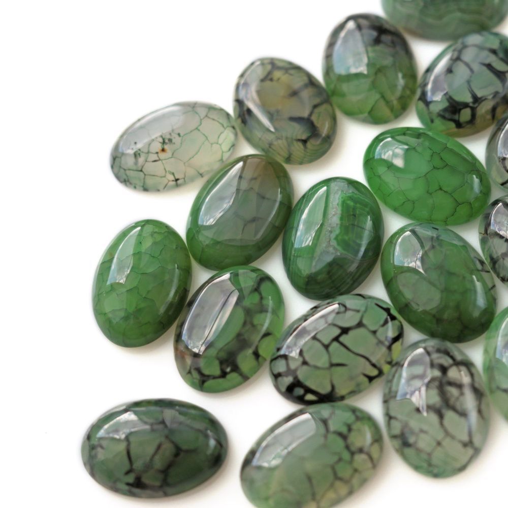 кабошон агат овальный, цвет зеленый, 25x18x6.5 мм