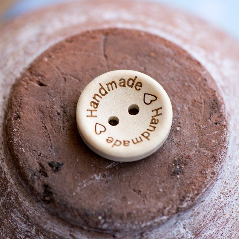 бусина-пуговица "handmade", дерево, цвет натуральный, 20х3.5 мм