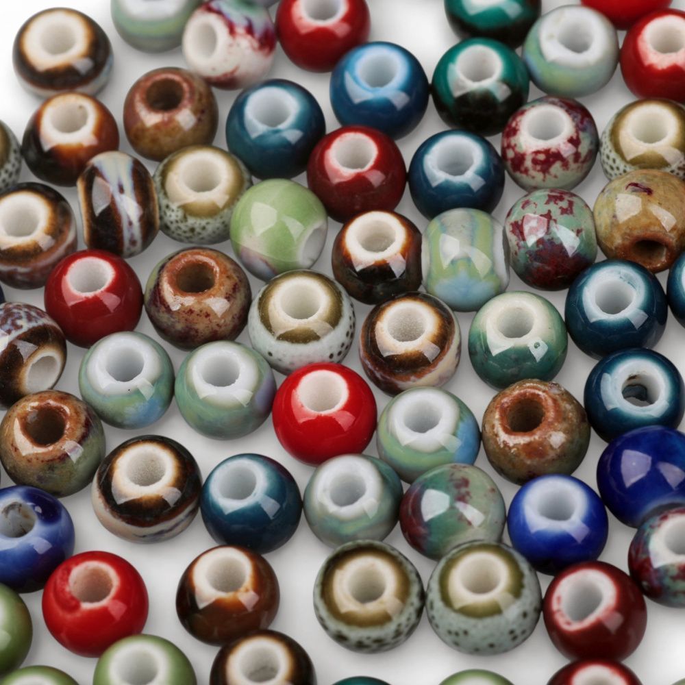 бусина, керамика "антик", цветовой микс, 6-7x5-6 мм