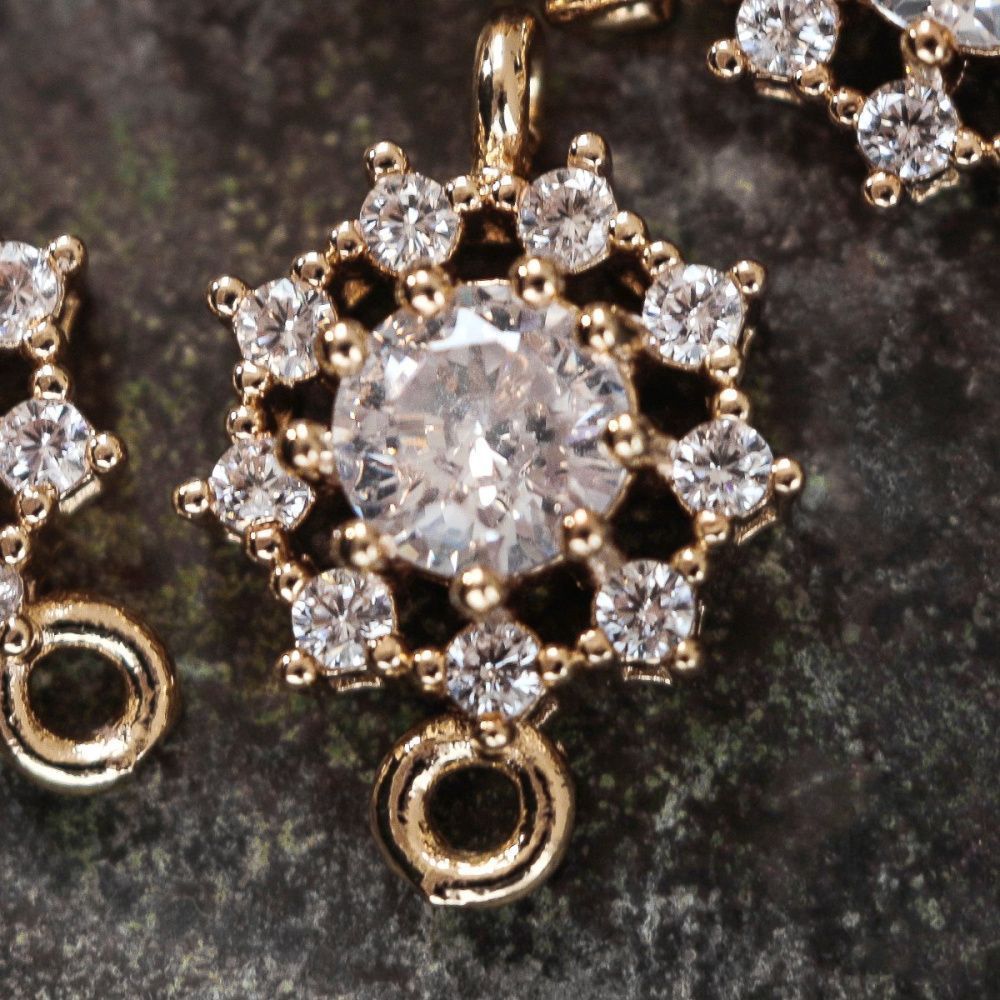 коннектор "блум" со стразами, золото/прозрачный, 16x11x5 мм