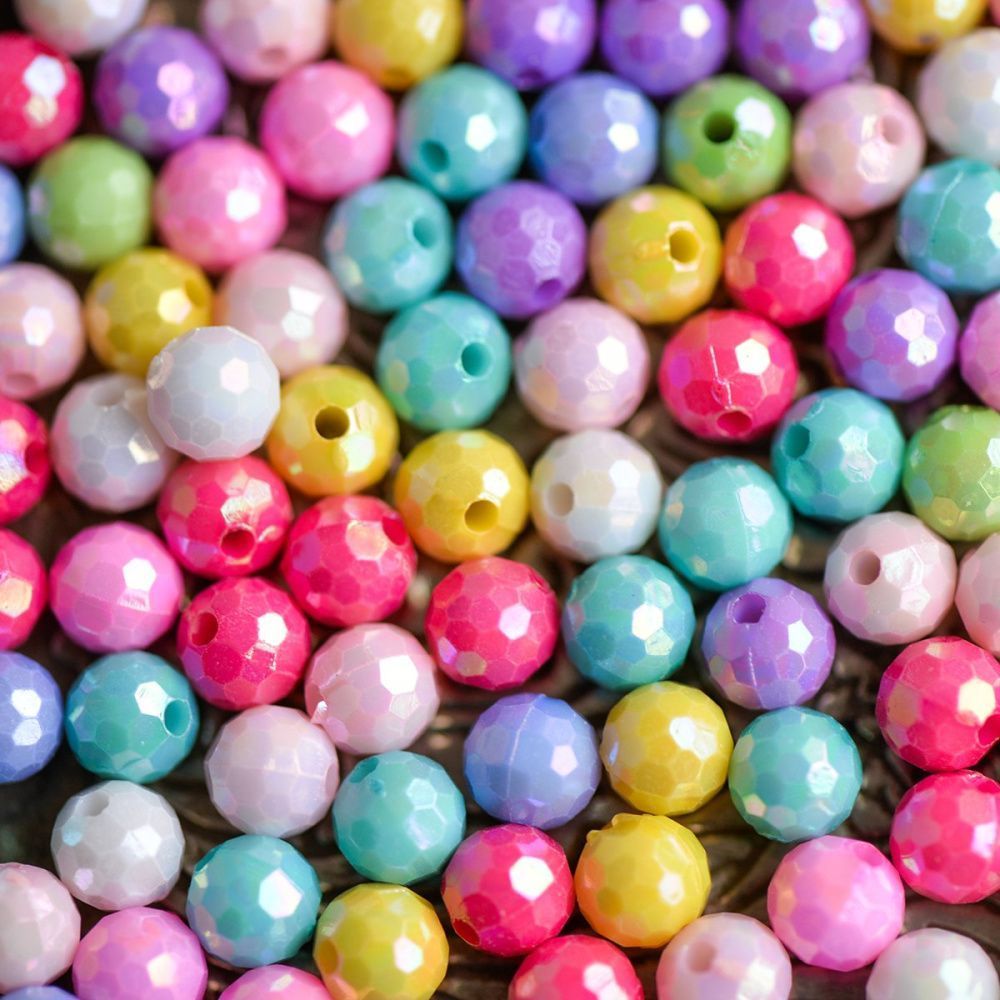 бусина, акрил 6, граненая, цветовой микс пастельный/перламутровый, 6 мм