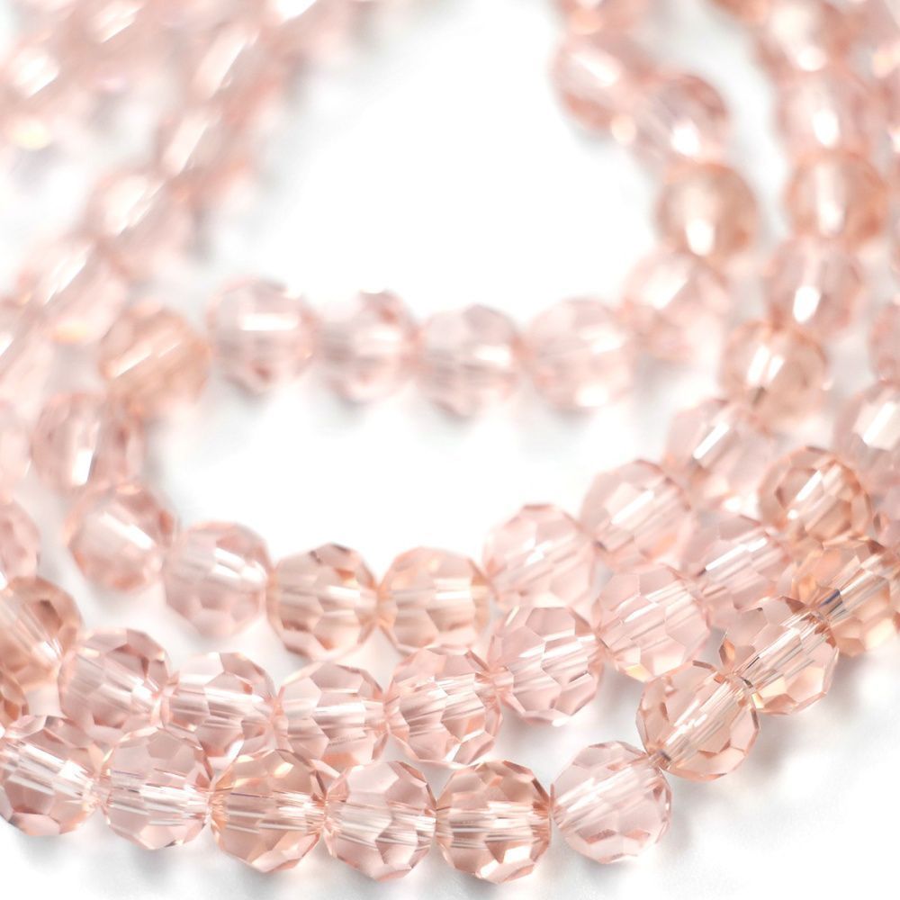 бусина, стекло 6, граненая, цвет розовый, 6 мм