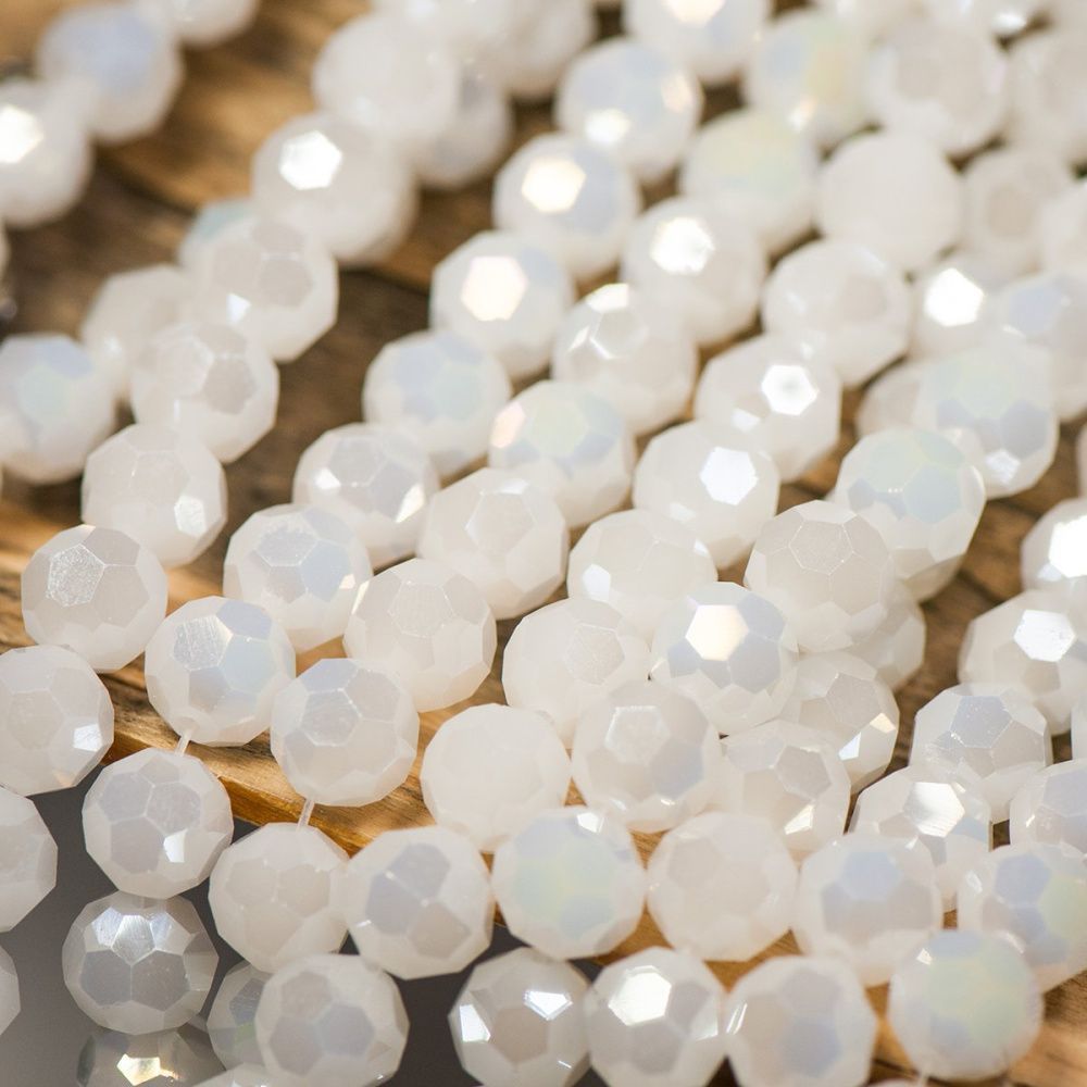 бусина, непрозрачная, граненая, стекло, цвет белый перламутровый, 10 мм