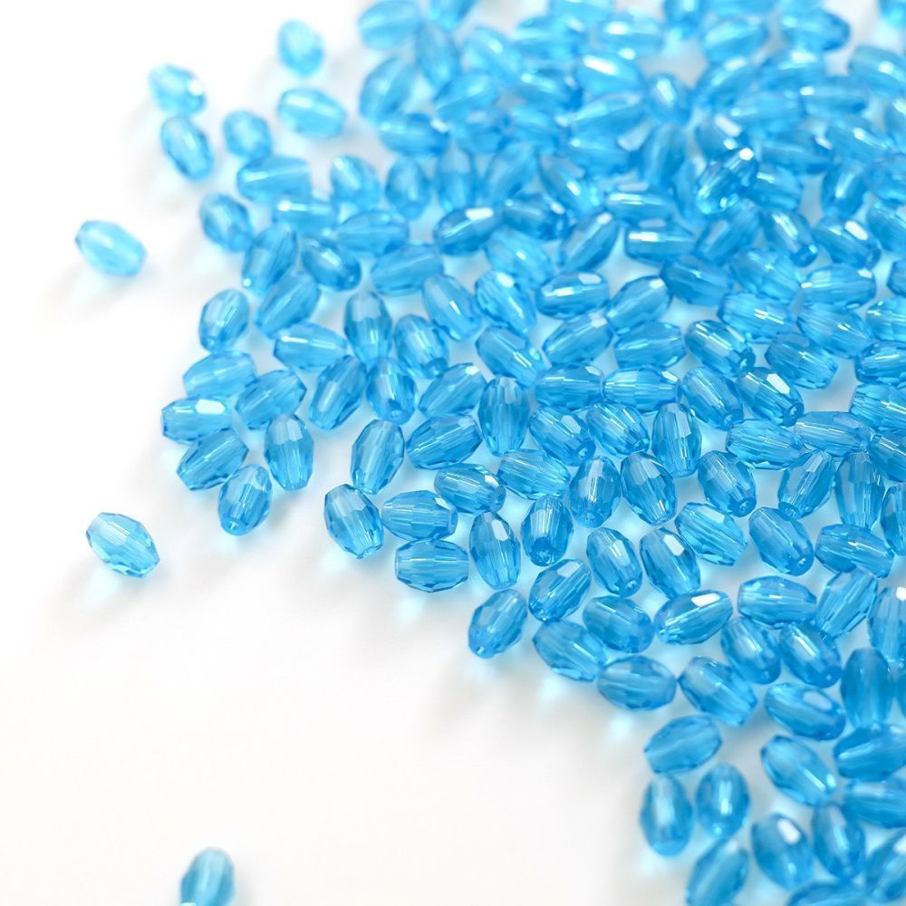 бусина, стекло овальная, граненая, цвет бирюзовый, 6х4 мм