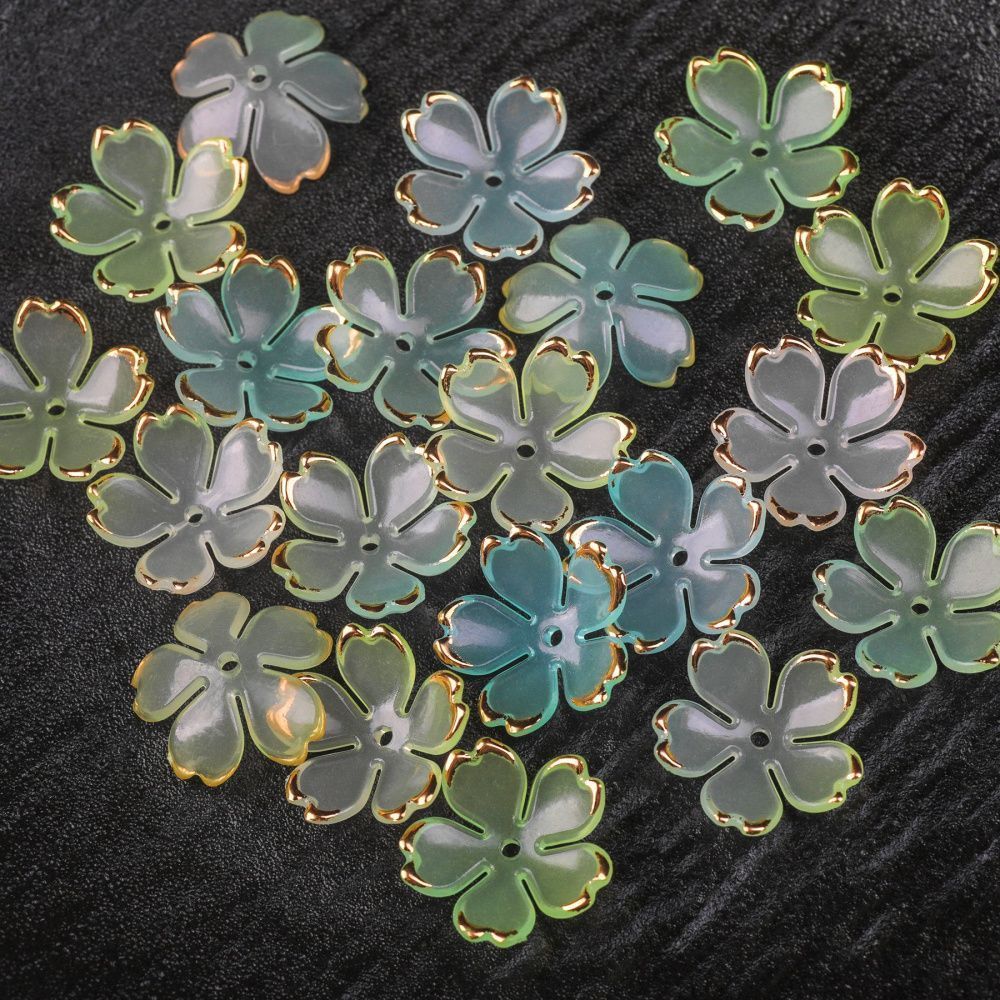 бусина, акрил "цветок сакуры", зеленый микс, 17.5x18x5 мм