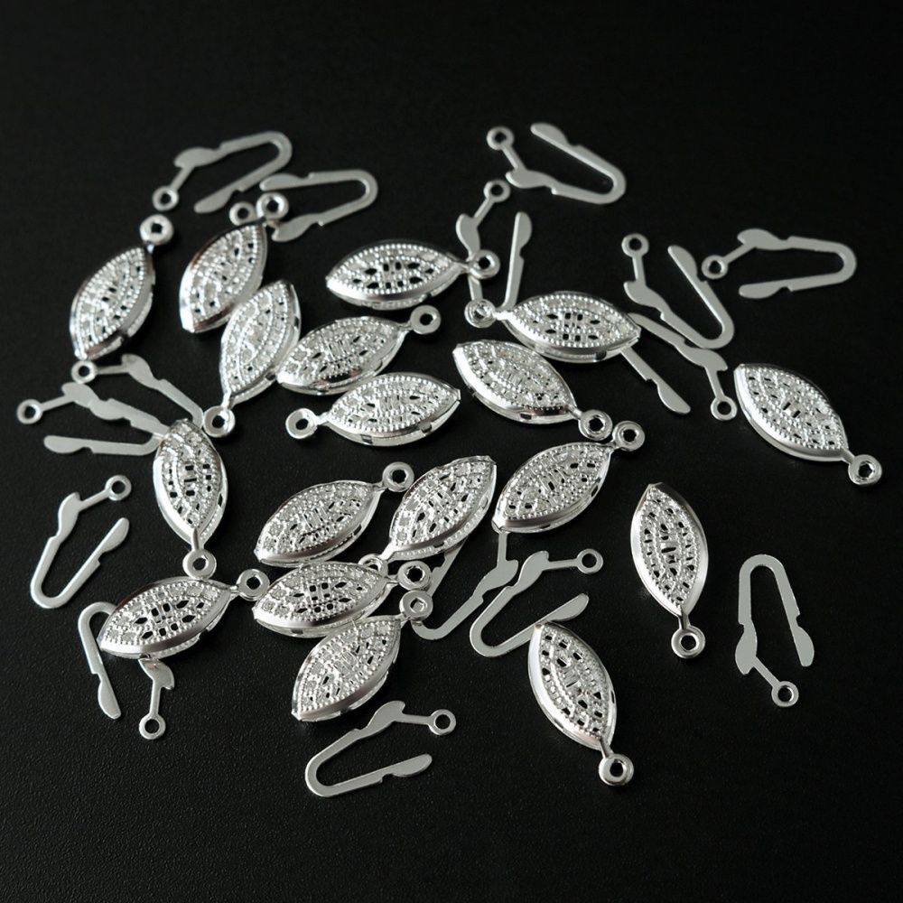 замочек-рыбка для жемчуга, покрытие серебром, 22x7x3.5 мм