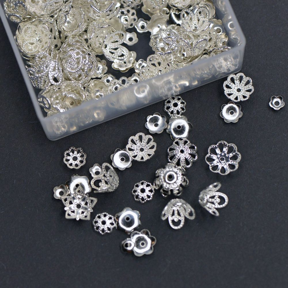 набор шапочек металлических, цв. серебро, в органайзере