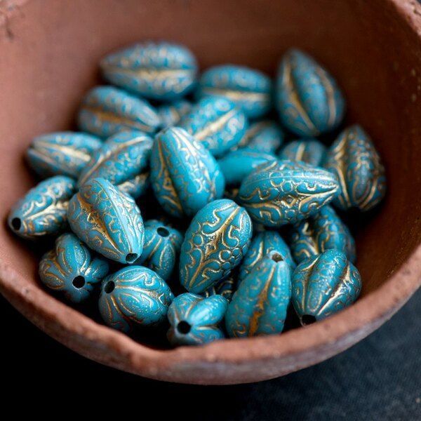 бусина капля ребристая "антик", акрил, цвет бирюзовый, 18.5x11x11 мм