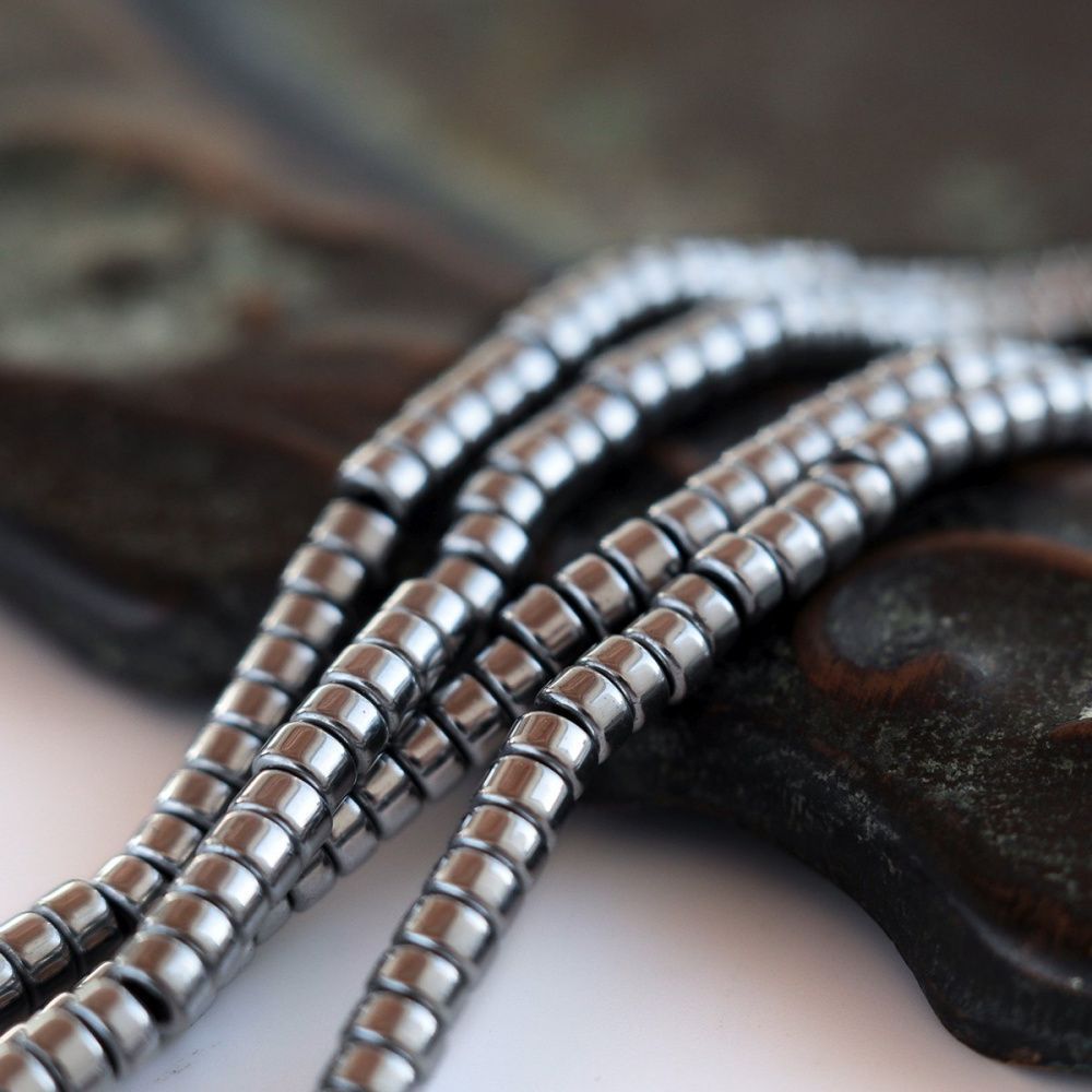 бусина гематит немагнитный синт., диск, цвет серебро, 3.5x1 мм