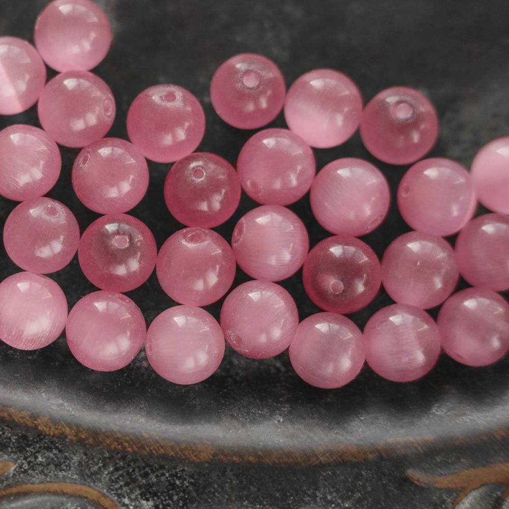 бусина "кошачий глаз", стекло, цвет яркий розовый, 10 мм