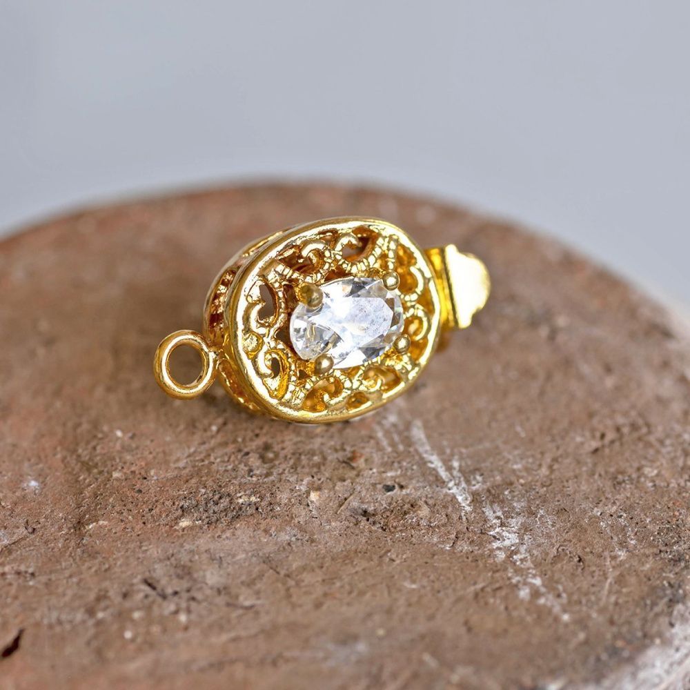 замок для украшений "люкарна", стразы, цвет золото, 19x10x6 мм