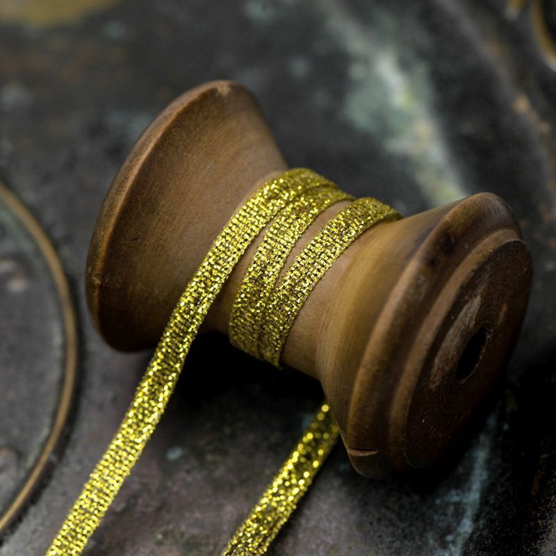 лента парчовая, цвет золотой металлик, ширина 5 мм