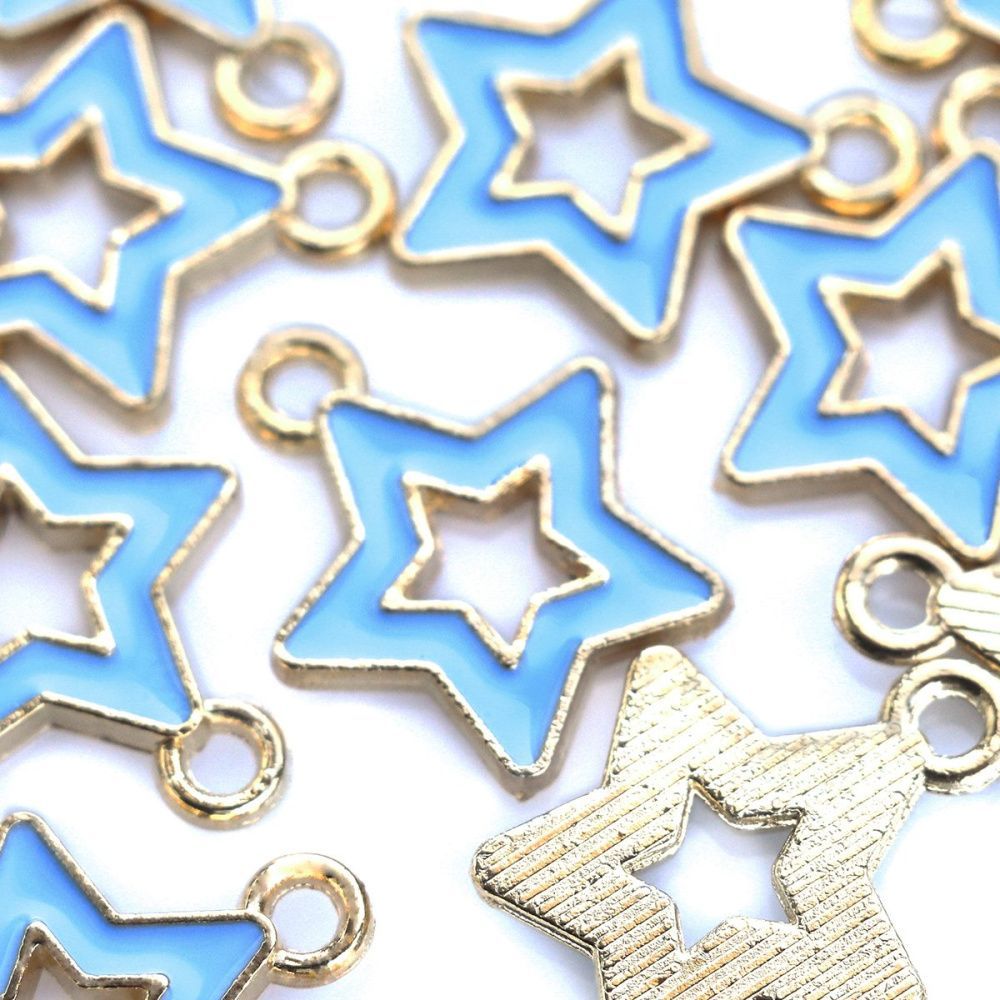 подвеска металлическая "стар", эмаль, цвет лазурный, 16x14x2 мм