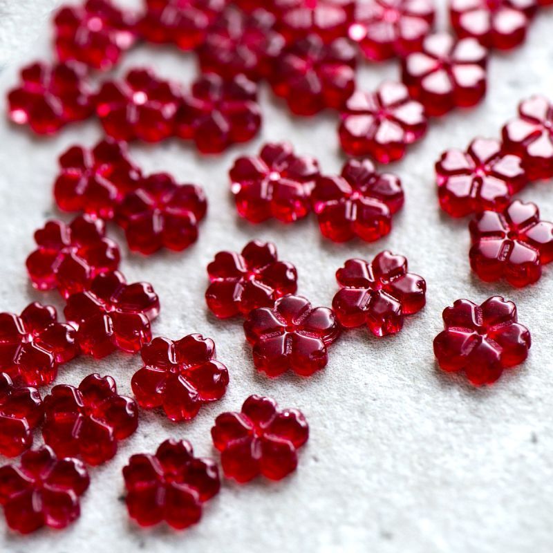 бусина "гардения", стекло, цвет красный, 11x2.7 мм