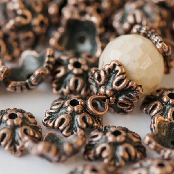 шапочка для бусин "барокко", цвет красная медь 10х4 мм