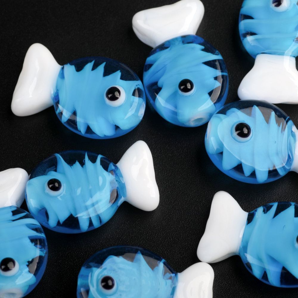 бусина, лэмпворк "барбус", стекло, цвет бирюзовый, 13x20 мм