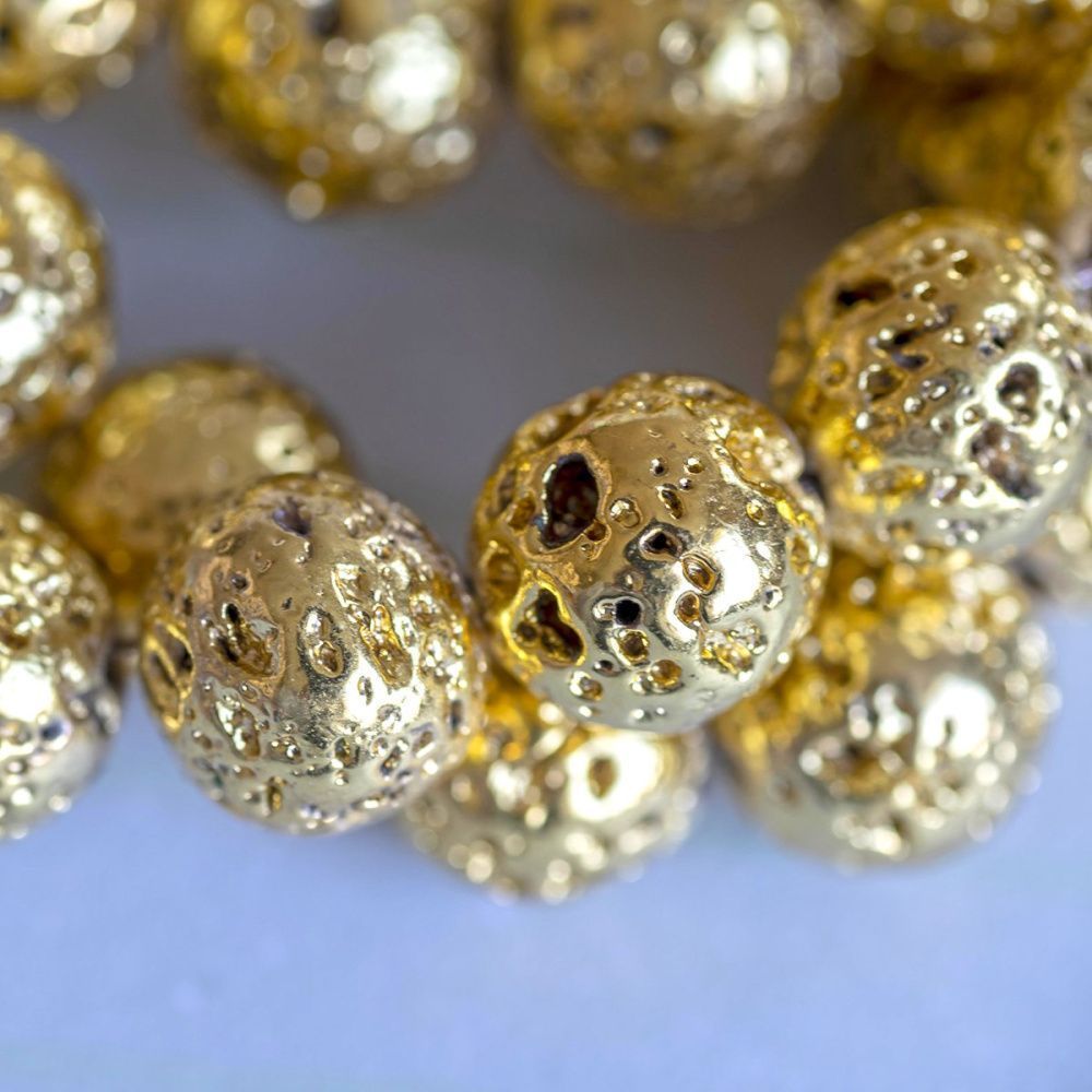 бусина лава натуральная 10, цвет золотой металлик, 10 мм