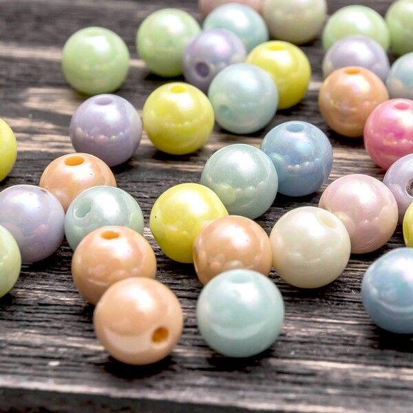 бусина, акрил "пастель-перламутр", цветовой микс, 8 мм