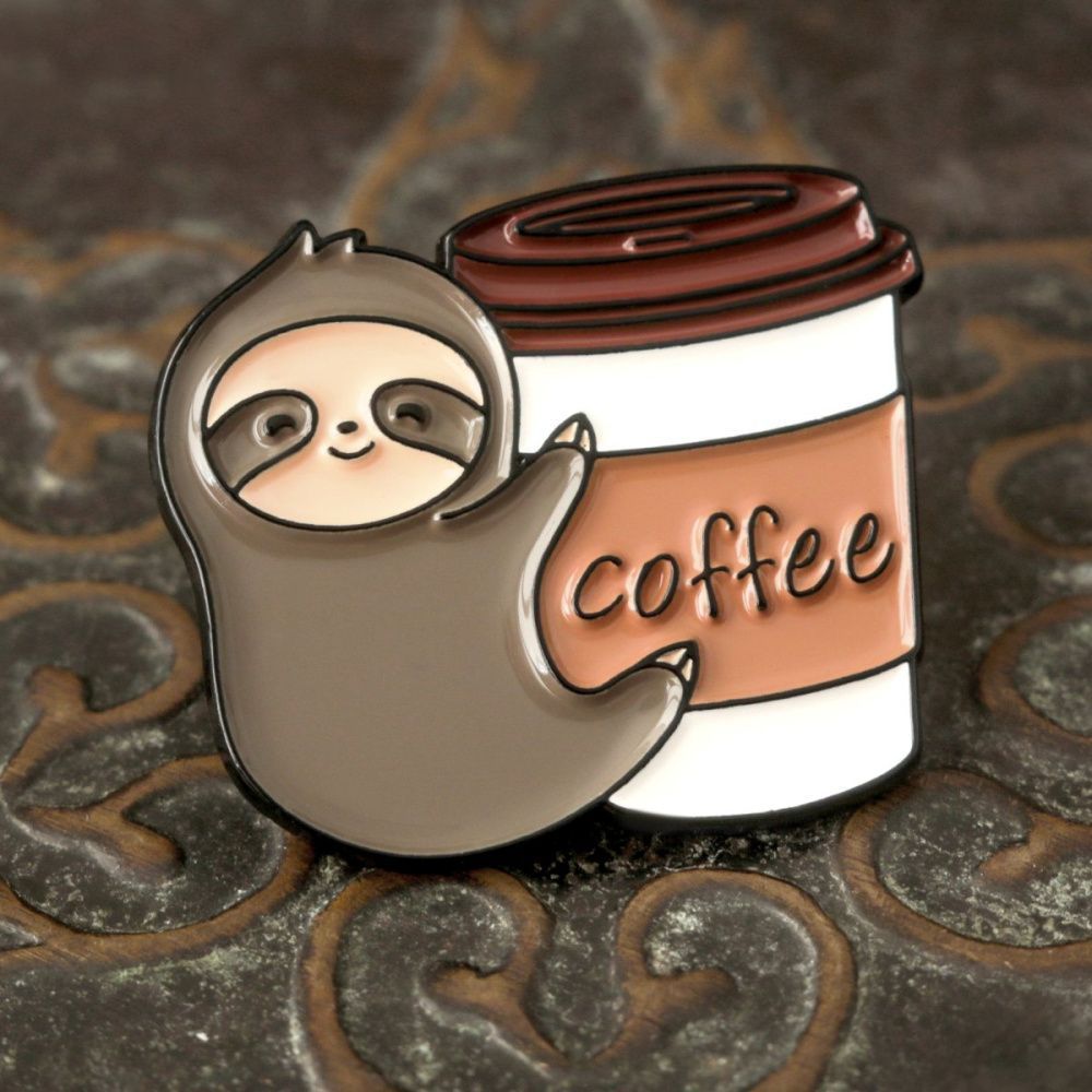 значок металл "ленивый кофе", эмаль, цвет серый, 29x25 мм