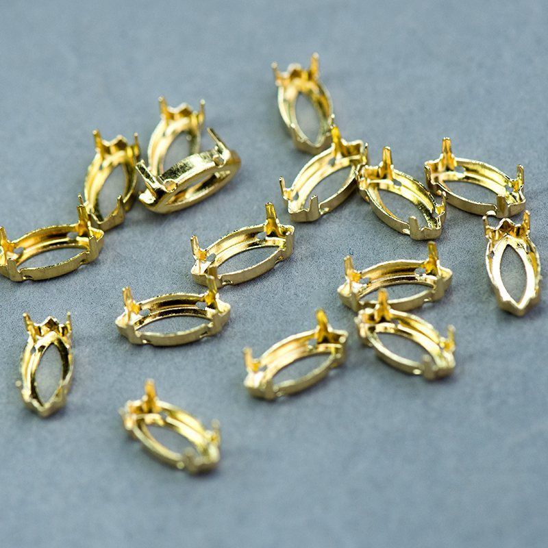 цапы для стразов navette, открытые, золото, 12х6 мм